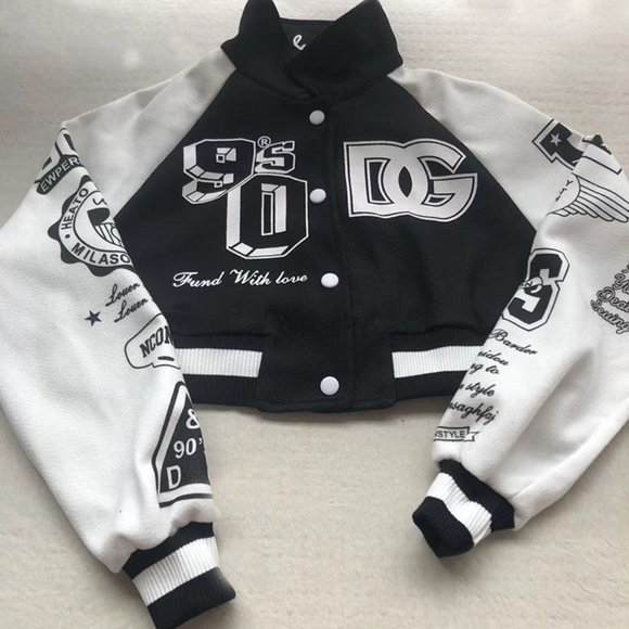 GraphicPrint Cropped Varsity Jacket - Picture 2 of 3